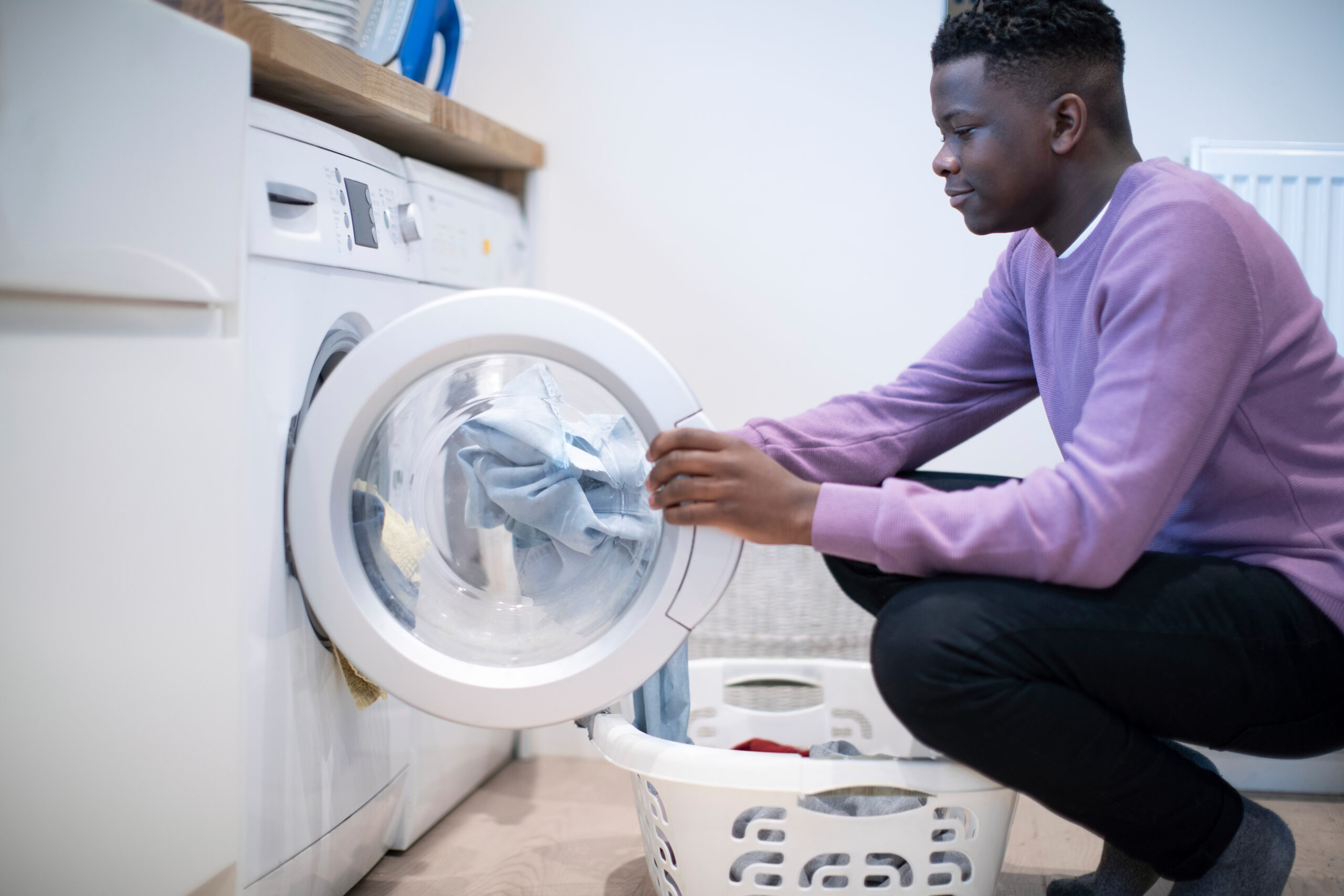 Floating support worker helping at home