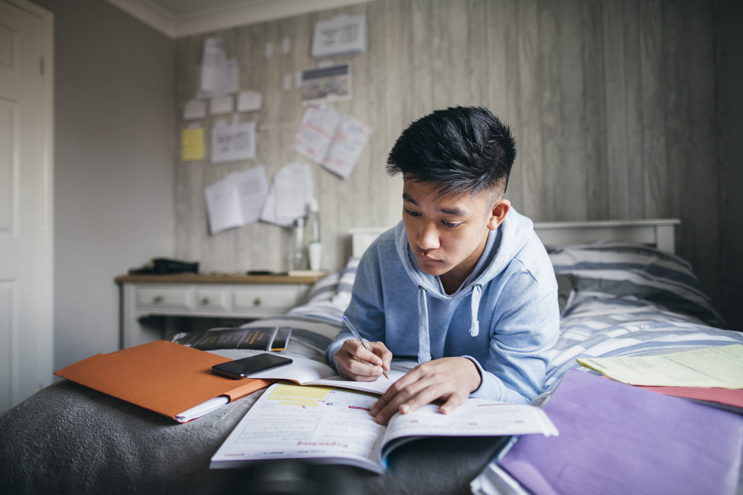 Young person studying in their room